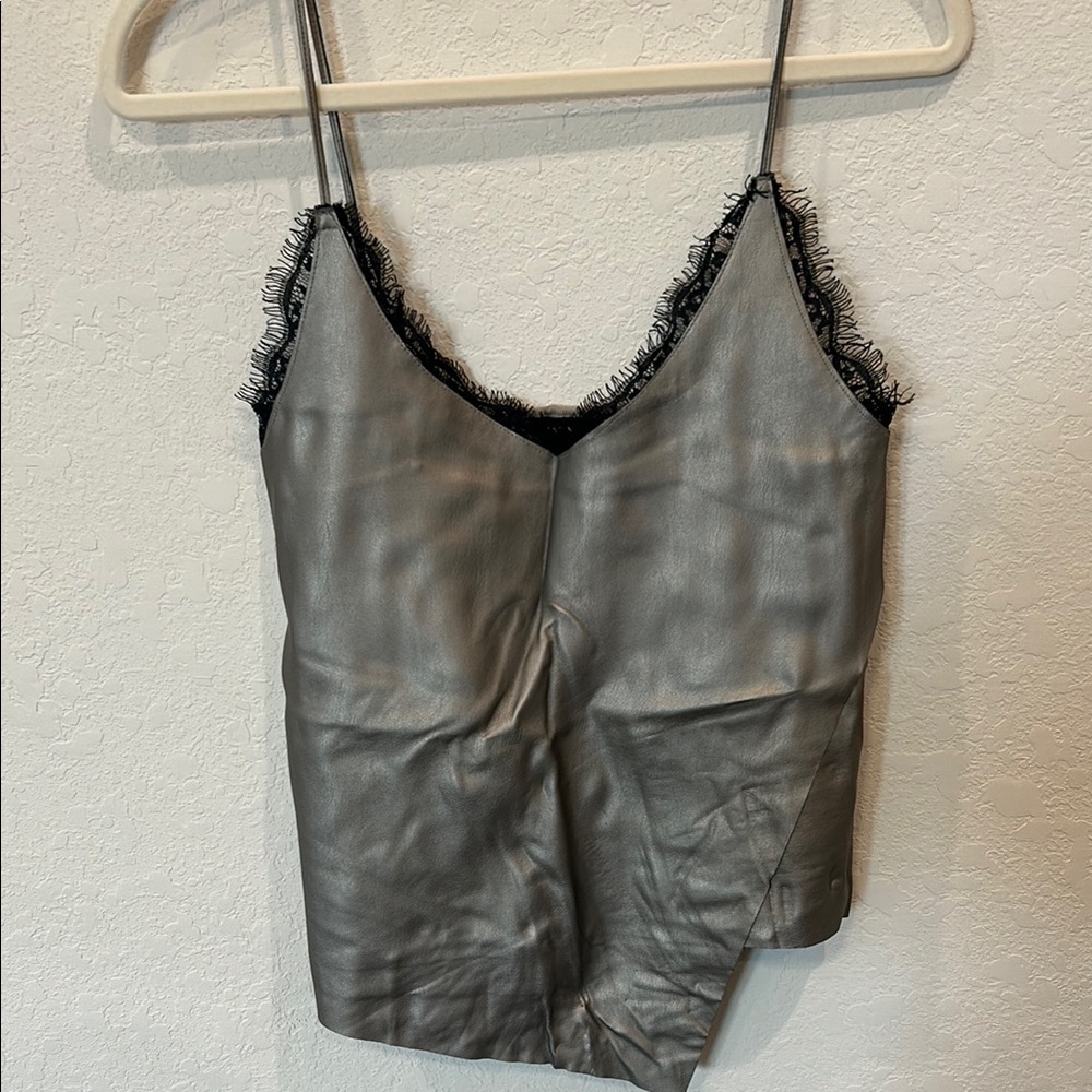 Elegant Gray Lace Trim Cami Top